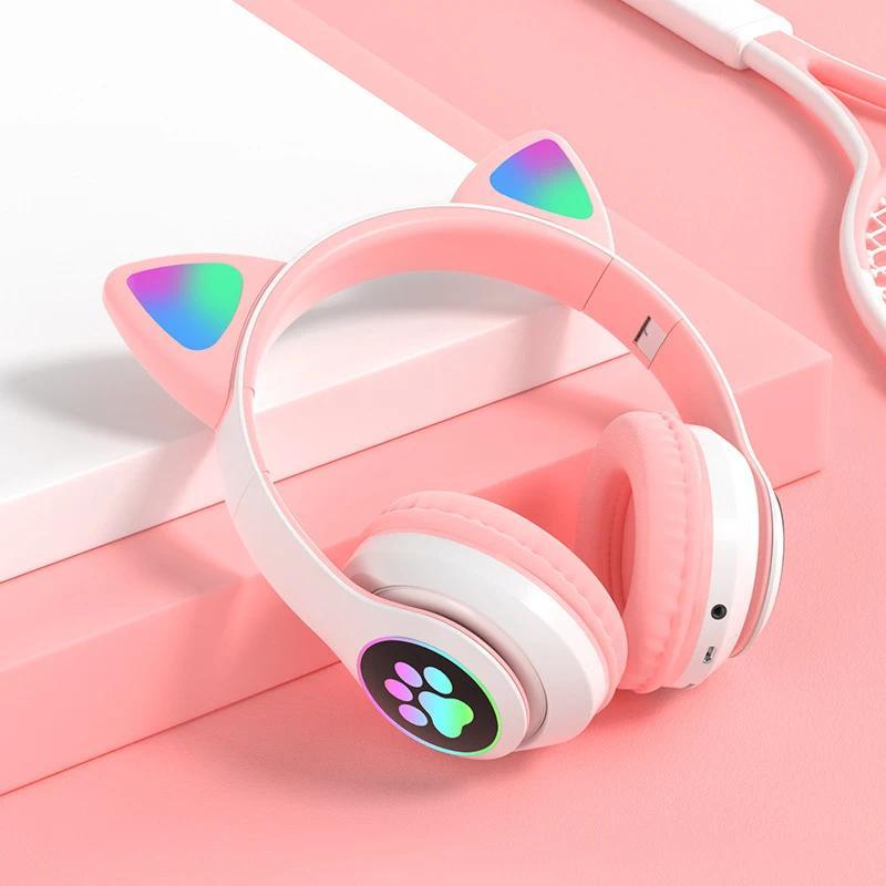 noisecancellingheadphone  Flash Lamp Cute Cat Ears Headphone Stereo With Mic Support TF Card Wireless Kids Girl Earphone Birthday Gift