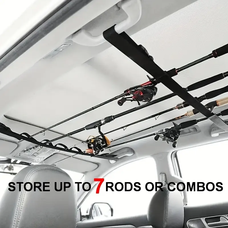 Heavy Duty In-Car Fishing Rod Carrier Adjustable 31.5-51", Holds 7 Poles with 3-Point Buckle for Truck SUV Jeep Van Car Accessory
