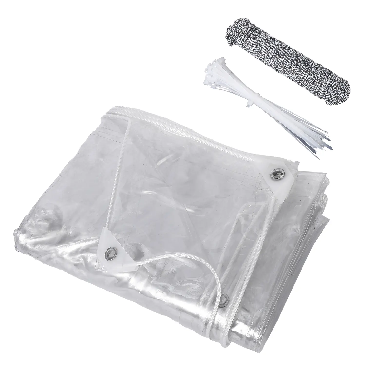Clear Vinyl Tarp - Waterproof & Weatherproof  with Reinforced Grommets, High Light Power Transfer, Heat-Sealed Edges