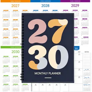 2027-2030 monthly planner, A5 size, 124 pages of high-quality paper, gradient inner pages. Modern color 27/30 font spiral notebook, minimalist Bohemian aesthetic navy blue abstract art scheduler diary