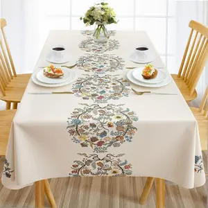 Waterproof Vinyl Tablecloths, Heavy Duty Oil Proof Spill Proof Plastic Table Cloth, Wipe Clean PVC Table Cover for Spring Indoor and Outdoor Use (Embroidery Flower, 54”×78”, Rectangle)