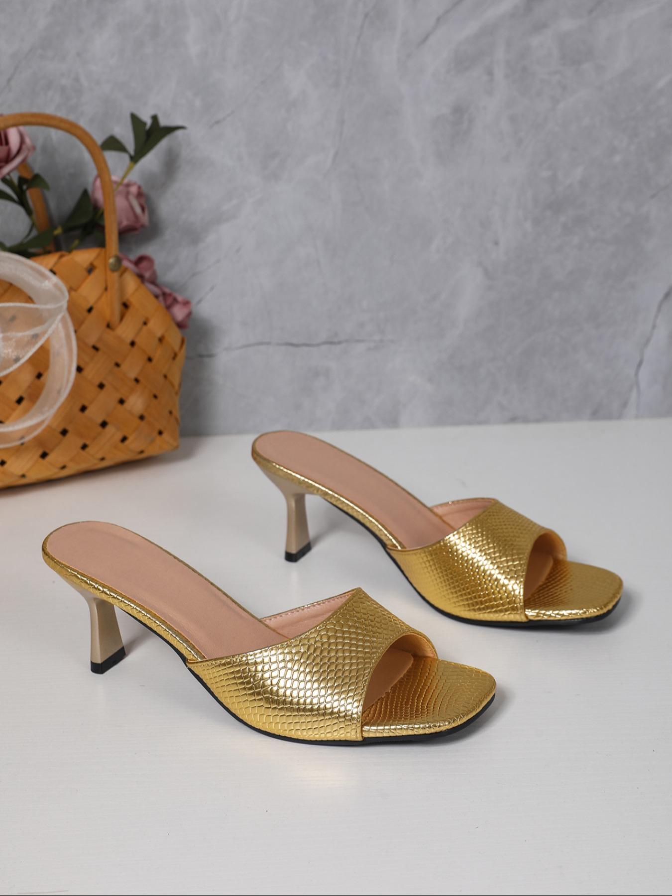 Women's Square-Toe High Heeled Sandals, Summer Casual Shoes with Unique Snakeskin Pattern and Flat Irregular Heel, Stylish and Comfortable Footwear for Daily Wear