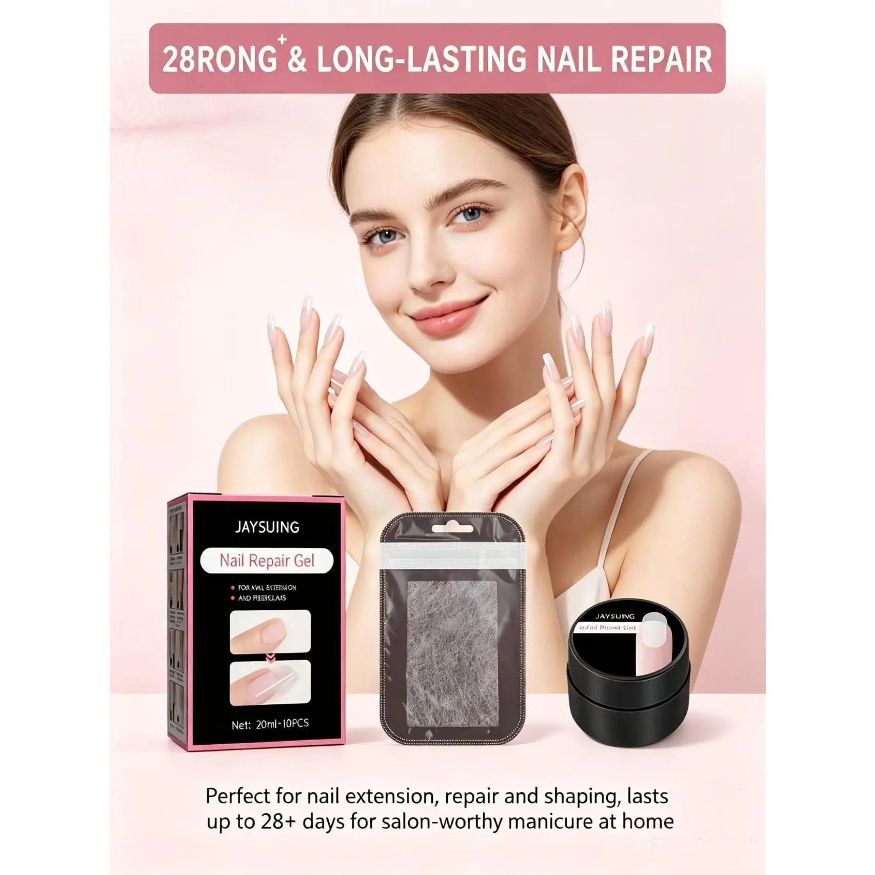 Fiber Nail Extension Gel 20ml, Crack Resistant Repair Gel for Broken Split Nails UV Builder Gel DIY Manicure,Soft,pearl,leopard