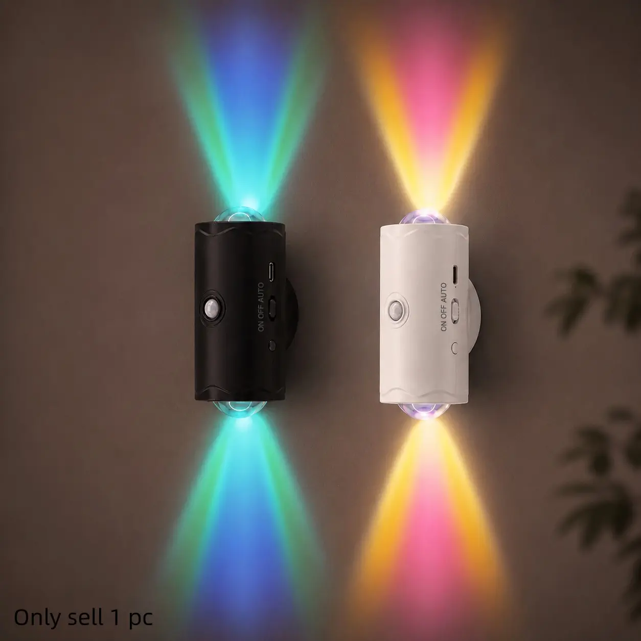 RGB Motion Sensor Night Light, USB Rechargeable Wall Sconce with 7 Color Modes, Wireless Stick On LED Wall Light for Bedroom, Hallway, Stair, Bedside, Entryway