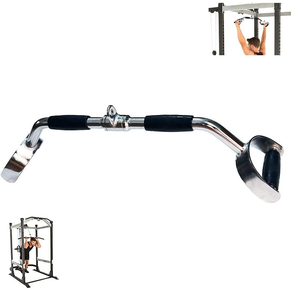 Wide Grip Lat Pull Down Bar  Attachment LAT Pull Down Bar Press Down Machine Attachments V-Shaped Bars with Rubber Handgrips & Revolving Hanger