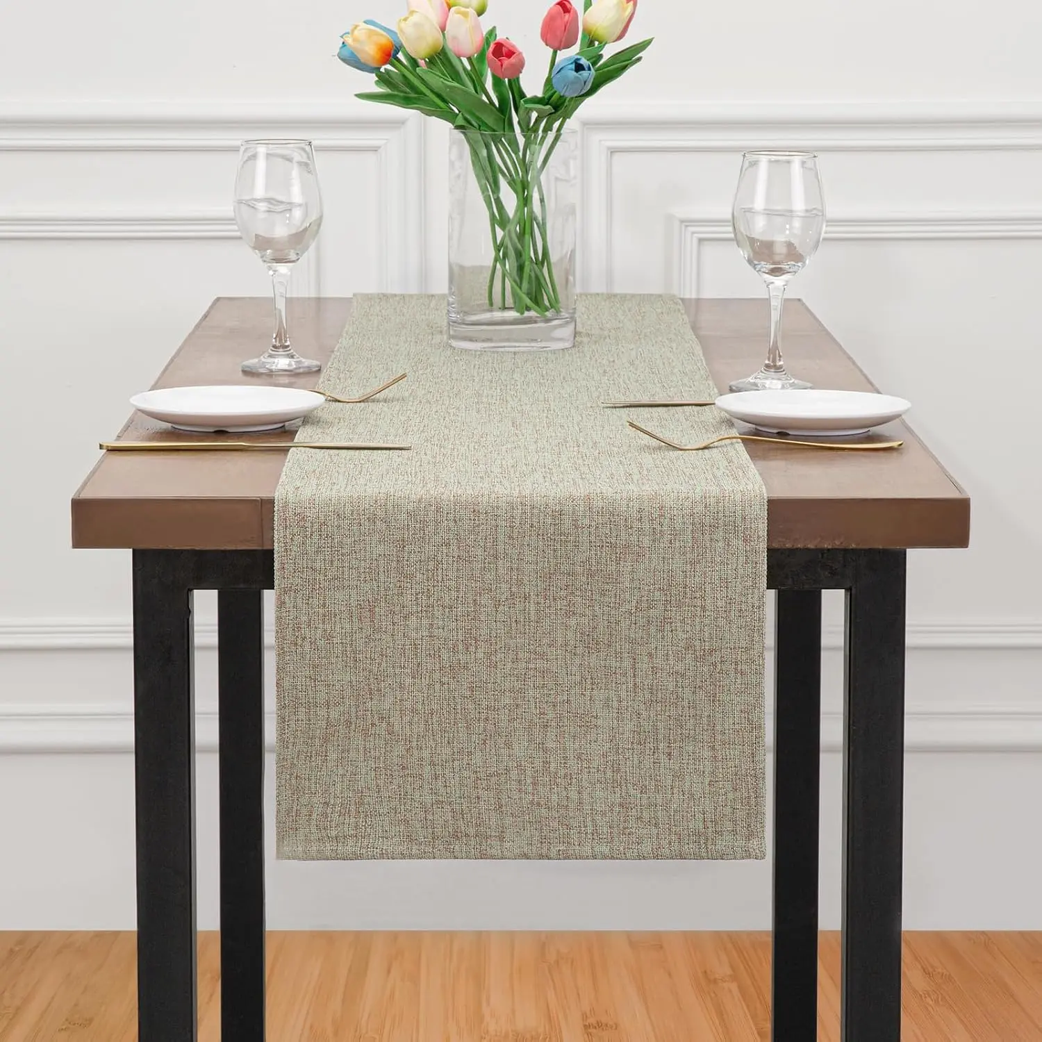 Linen Style Table Runner 13x36 Inches Rustic  Green Table Runners 36 Inches Long for Dining Dresser Coffee Table