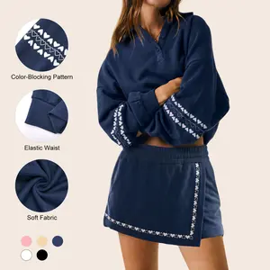 Imily Bela Women's Casual Two Piece Set Heart Border Embroidery Polo Sweatshirt & Sports Skort