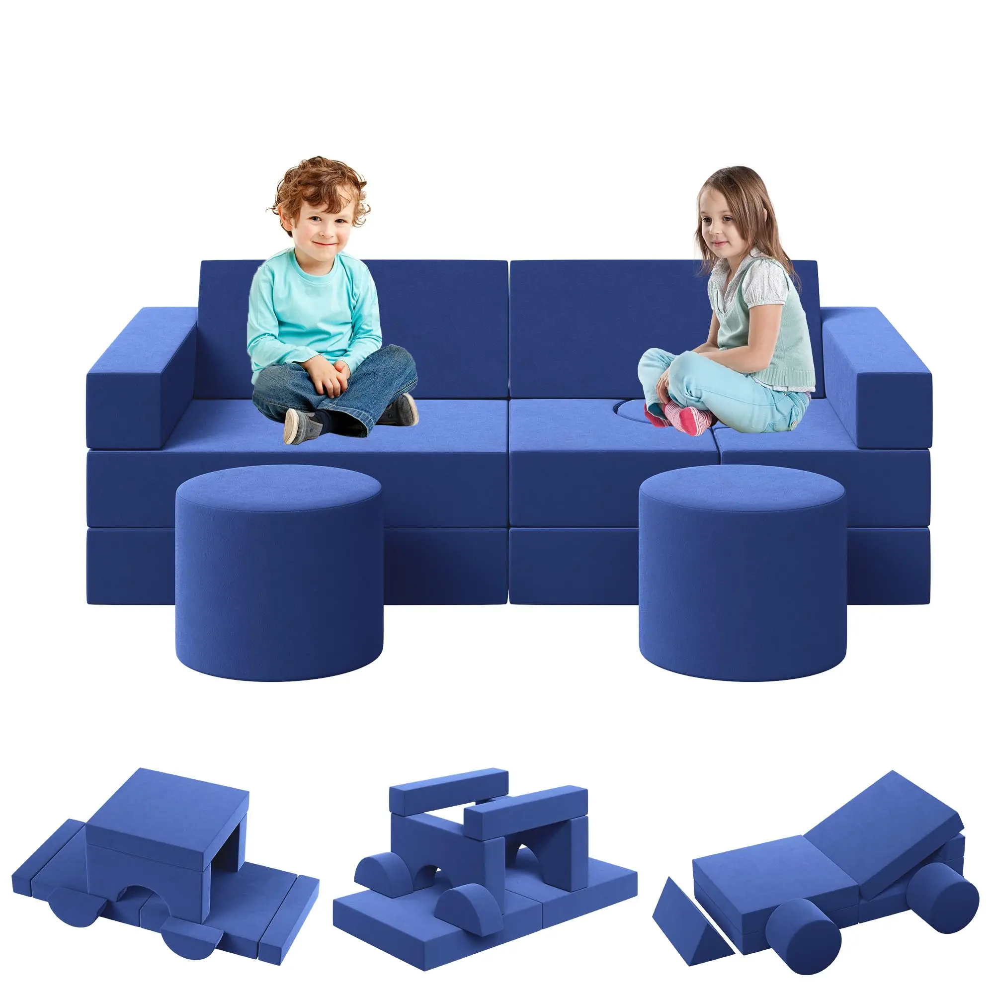 13PCS Kids Modular Play Couch, Climbing and Crawl Foam Play Set, Washable Velvet Sectional Sofa, Convertible Floor Chair for Living Room