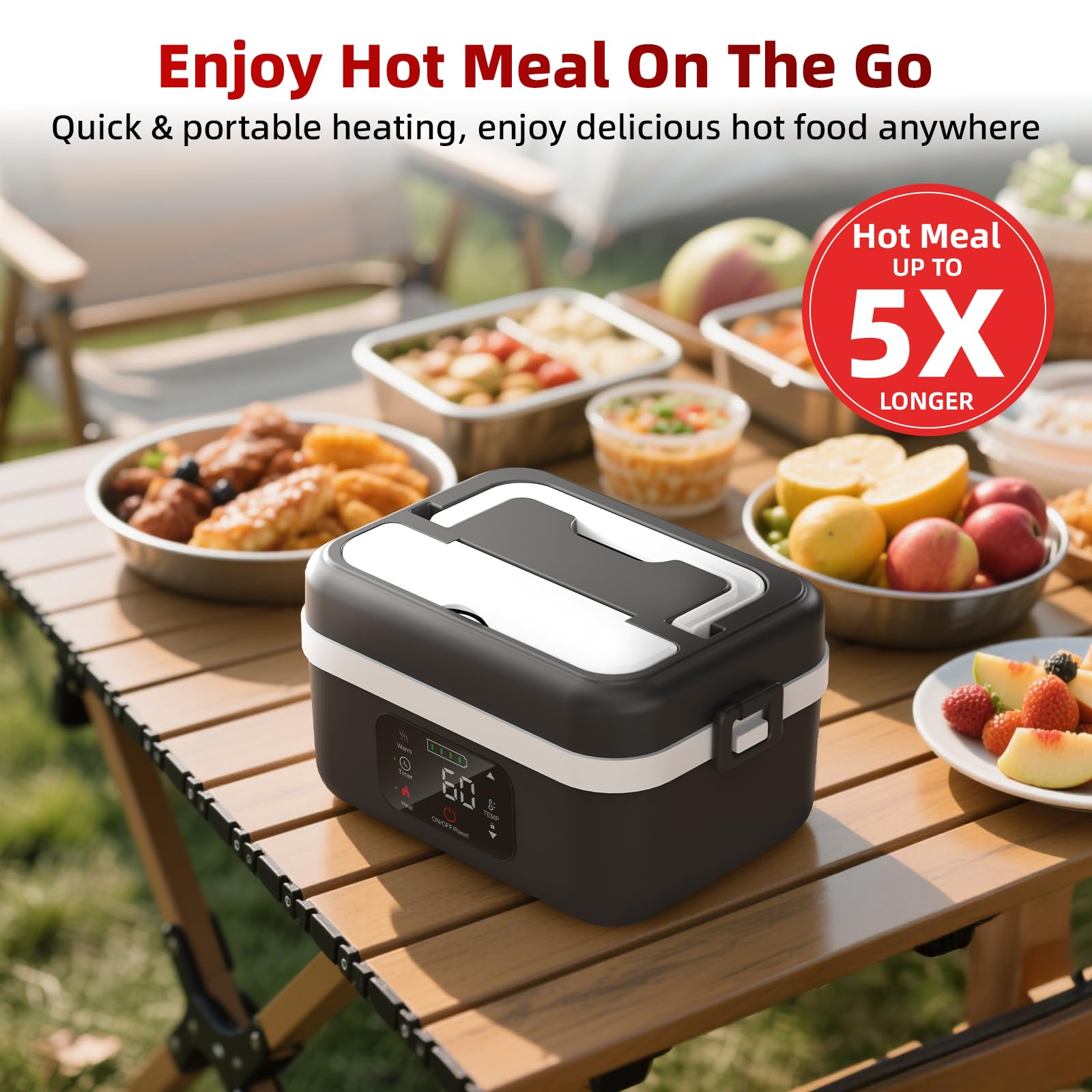 Self-Heating Lunch Box, Rechargeable Portable Food Heater, Cordless Heated Lunchbox, Easy & Convenient for Meal Prep, Thermal Lunch Boxes Ideal for Office, Travel, Car, Picnic & Outdoor Use #GLOBAL PICKS