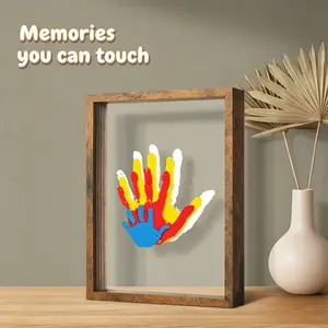 Family Handprint and Footprint DIY Kit, Memory Keepsake Frame, Customizable Color Handprint Collage Frame, Father's Day and Mother's Day Gift for New Moms, Families, Pets, Wooden Framed, Decor, Photo, Photo Decorations, Wooden Picture Frames