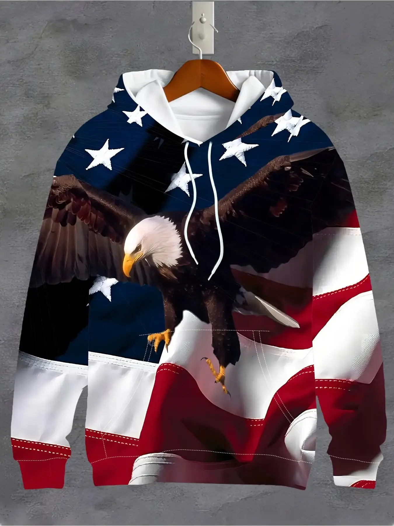Men'S Patriotic Eagle And American Flag 3D Hoodie - Casual Long Sleeve Sportswear With Pocket Lightweight Summer Design Perfect For Casual Wear Daily Comfort | American Flag Design | Elastic Fabric Hoodie