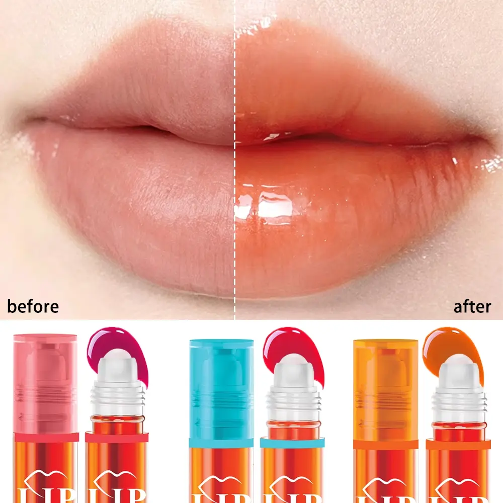 Roll On Lip Tint, 3 Colors Glossy Hydrating Moisturizing Lip Stain, 24H Long Lasting Waterproof Shine Lip Gloss, Non-Greasy Vivid Lip Makeup for Women