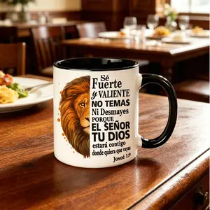1 set, 11 ounces, inspirational lion ceramic coffee mug/teacup, with Bible scripture design printed on the cup body, is the perfect gift for Christian friends and family, suitable for daily use or special occasions