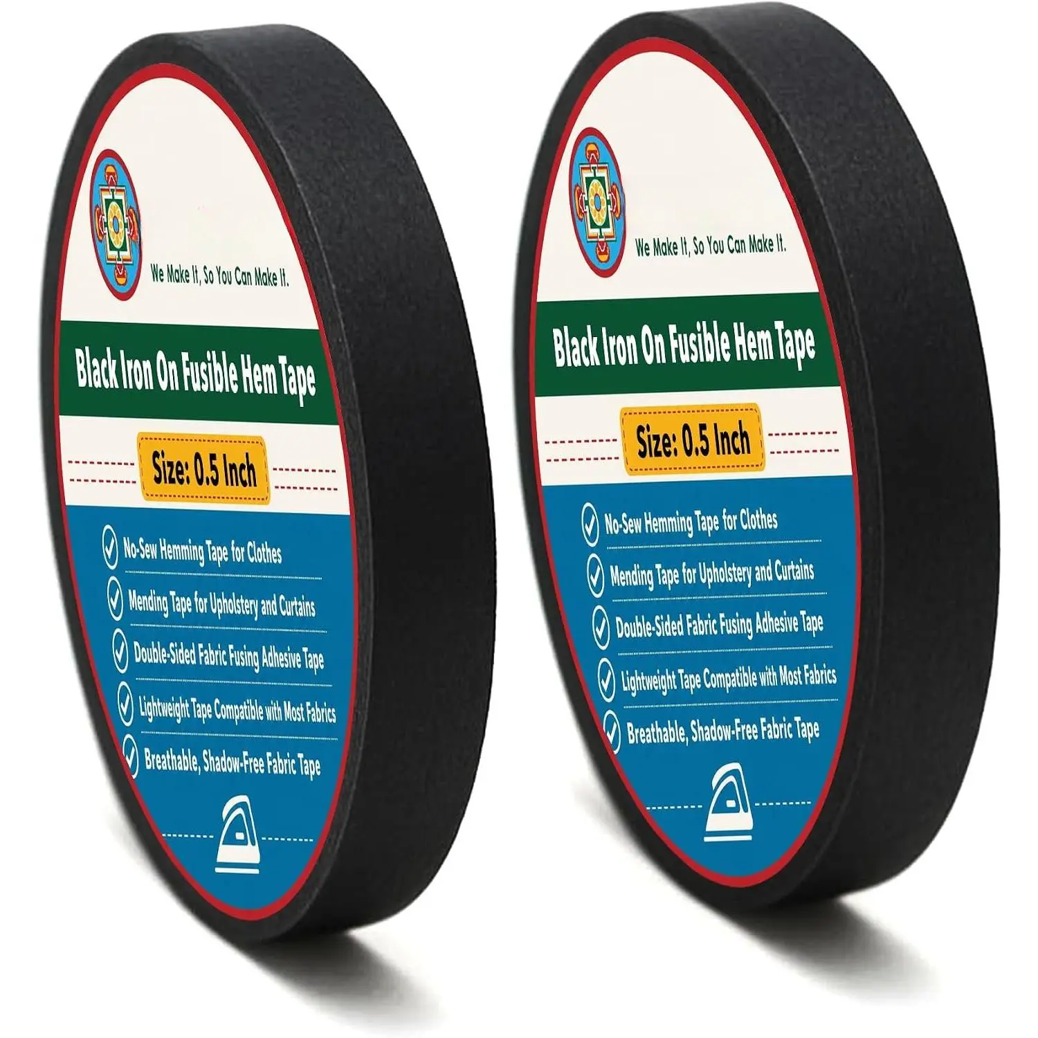 1/2 Inch Black No Sew Iron  Fusible Hem Tape, 54 Yards | Double-Sided Fabric Fusing Adhesive Bonding Web for Hemming, Alterations, Repairs, Sewing, Clothes, Curtains & Pants