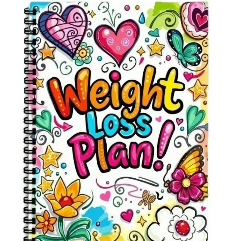 Bright Doodle Weight Loss Plan Journal, Food & Fitness Tracker, Notebook for Health Goals, Daily Logging Tool, Bright Design