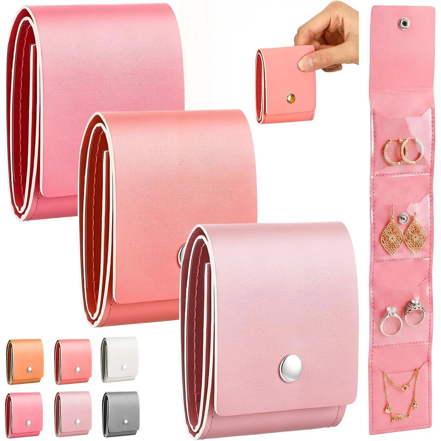 3 Pack Mini  Organizer PVC Transparent Travel  Bag Foldable Multifunctional Travel Jewelrys Pouch with Buckle()