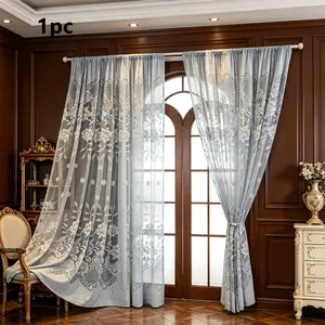 1pc Semi-Transparent Curtain, Rustic Style, Easy Hanging Rod Design, Suitable for Living Room & Bedroom, 100% Polyester