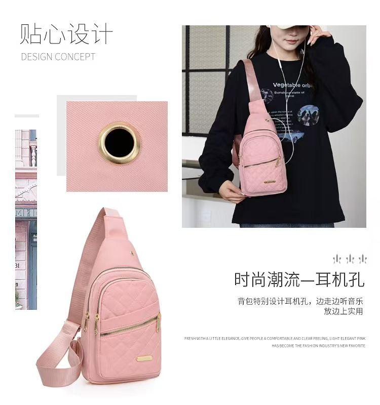 New women's fashion chest bag with embroidered diamond pattern, large capacity, earphone hole, crossbody shoulder bag for going out, wholesale