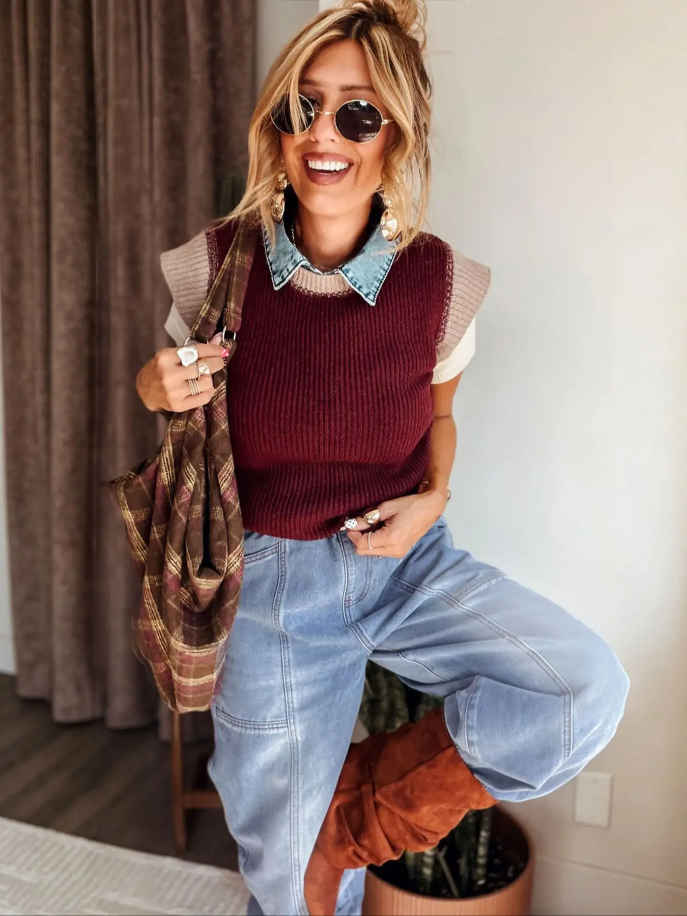 【The Stevie - Katrina's Exclusive】Women's Light Blue Washed Elastic Waist Denim Harem Pants, Casual Loose Fit Pockets Cuffed Hem Jeans, Bottoms, Vintage Wear for Daily Commute and Outdoor, Streetwear, Womenswear TChic