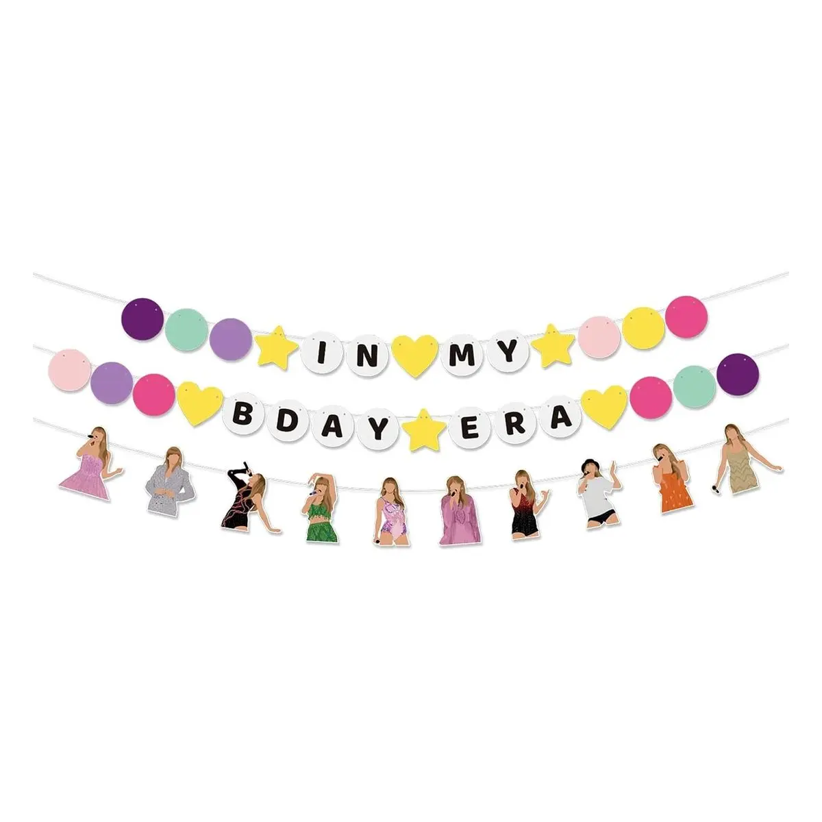 Pre-Strung Removable Friendship Bracelet Garland Banner with Movable Letters & Slogan Printing - Happy Birthday In My Era Theme, All Seasons Party Decor, Photo Booth Slogan Backdrops & Banners Supplies