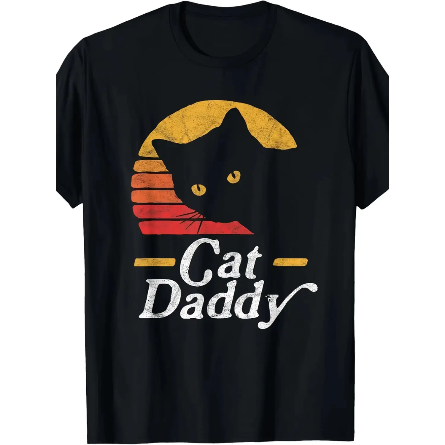 Cat Daddy Vintage Graphic 80s Style Distressed Short-Sleeve Round Neck Sports Top - Fitted Cut, Soft Breathable Fabric, for Outdoor Activities, Shortsleeve, Breathable Tee