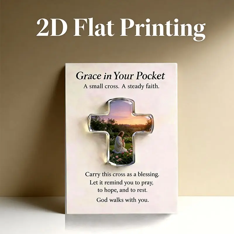 Prayer Cross with Encouragement Card, 2D Jesus Statue, Home Decor, Room Decoration, Theme Party Gift, Prayer Gift, Inspirational Message