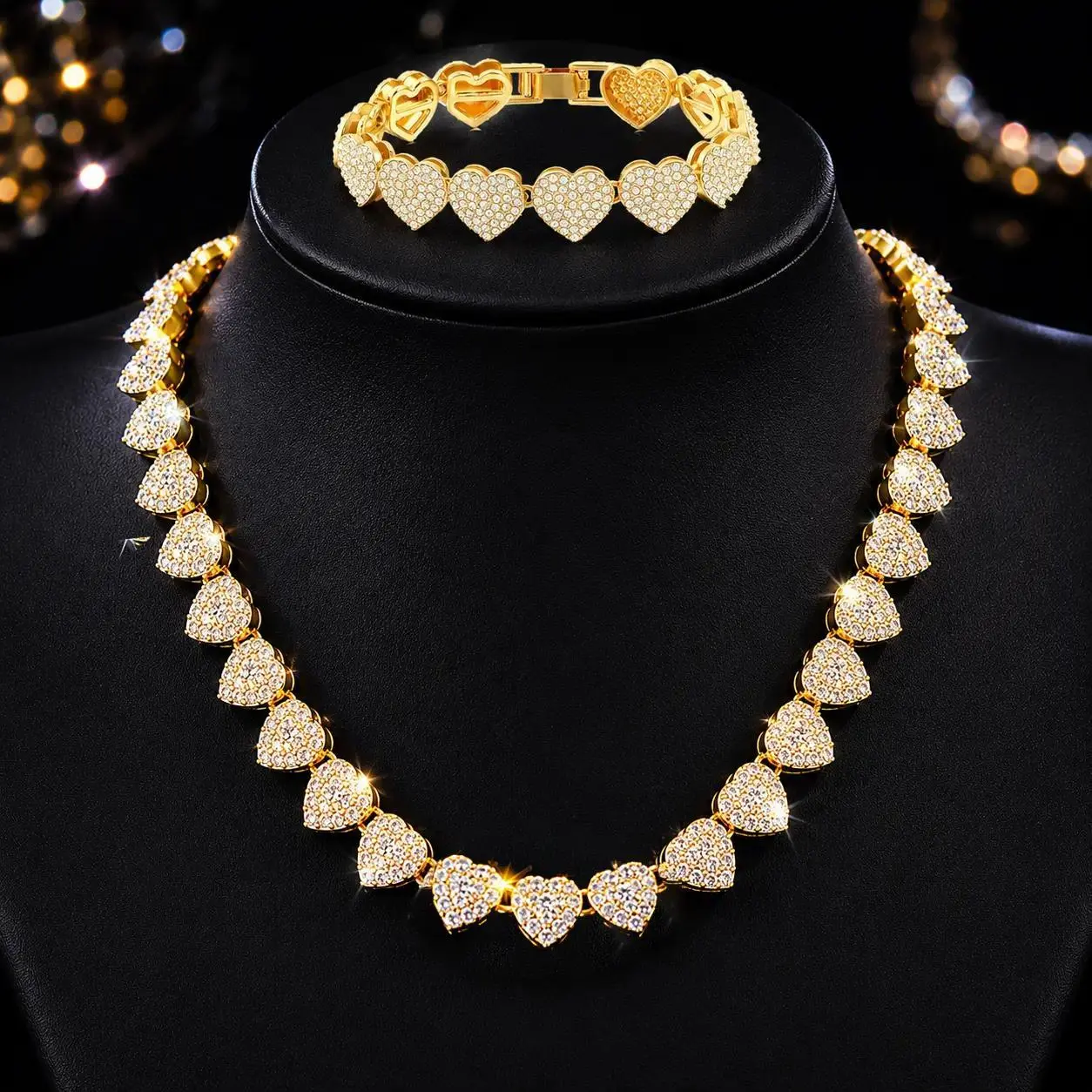 Dainty Gold Heart Necklace & Bracelet Set for Women, Trendy 14K Gold/Silver Plated Cute Heart Pendant Choker Necklaces Bracelet, Gold Love Heart Chain Jewelry set for Women Dainty Gold Jewelry Gifts for Women