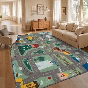 Local Delivery Multi Sizes Polyester Small Town Street Kids Play Map Style For Living Room Bedroom Nursery Playroom Washable Non Slip Boho Farmhouse Runner Rug