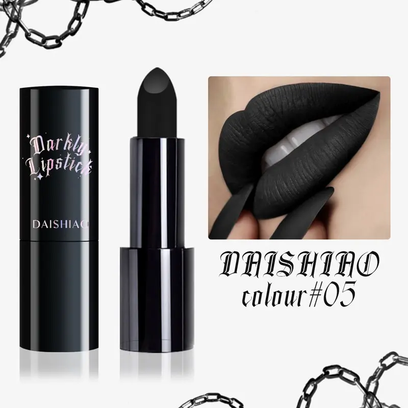 Matte Pure Glossy Lipstick Waterproof Sweatproof Long-Lasting Non-Staining Velvet Lipstick, Gothic Dark Makeup Halloween Cosplay Creative Lip Color