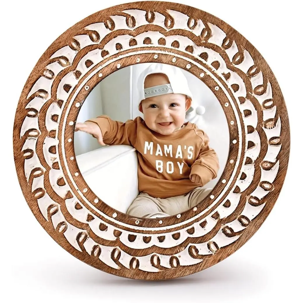 Mango Wood Picture Frame 4 x 4 Inch Antique Distressed Photo Frame Tabletop for Home Décor (6.5" x 6.5" x 0.75")