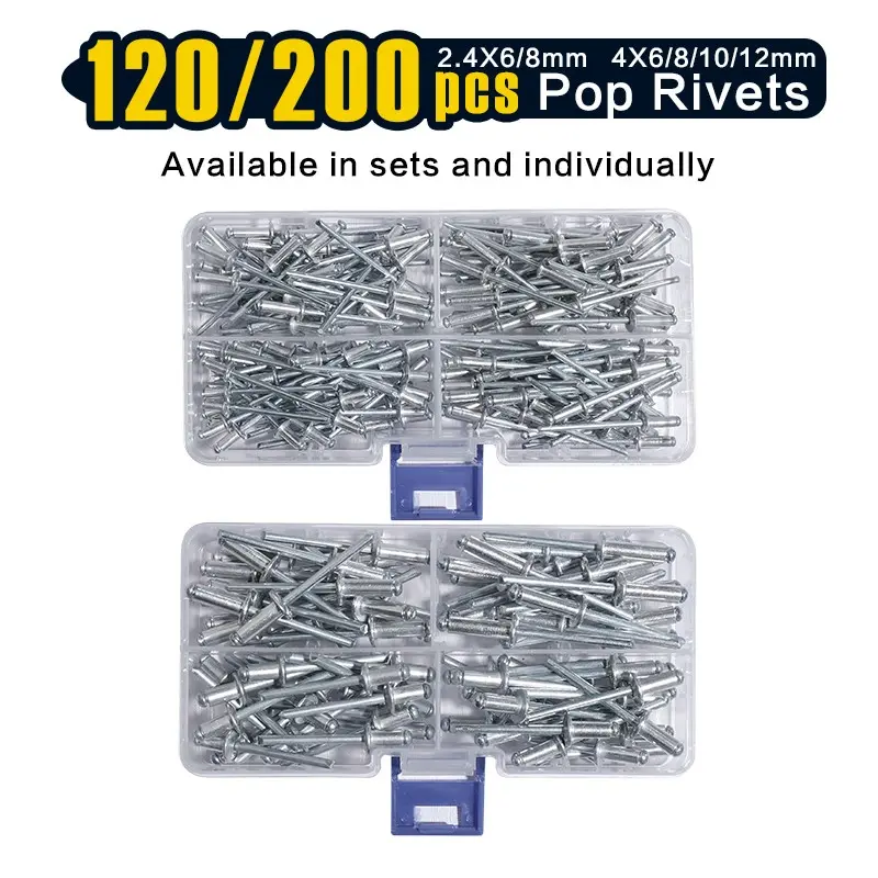 120/ 200pcs Pop Rivets Assortment Kit Set, Fasteners, 6 Sizes Aluminum Blind Rivets (3/32" 1/8" 5/32" 3/16") Assorted Blind Rivets