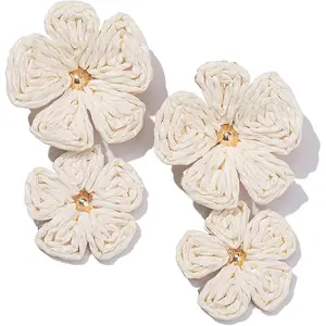 Boho Flower Earrings Statement Raffia Dangle Earrings Cute Floral Jewelry Trendy Summer Beach Vacation Outfits for WomenGift.