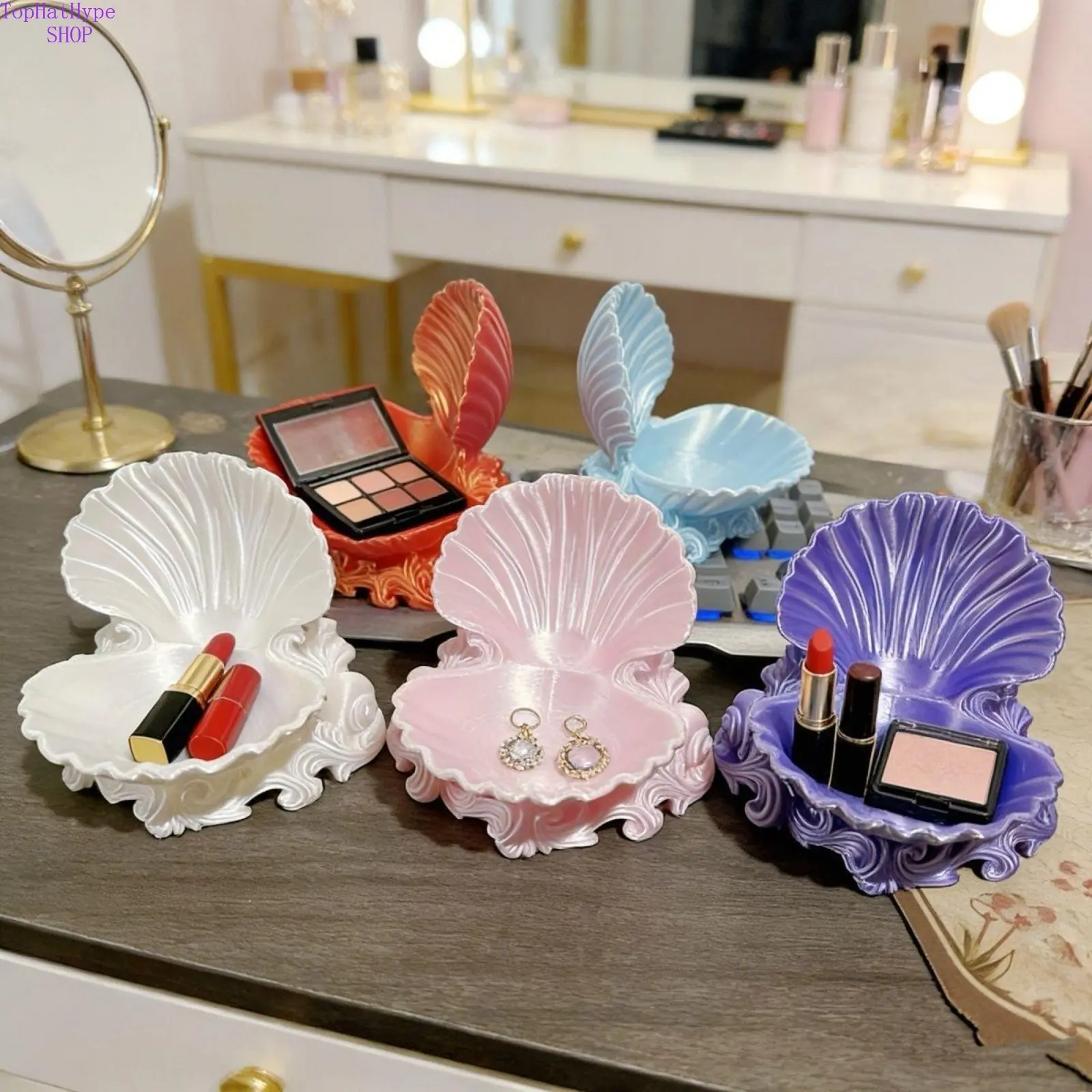 Luxury Wave & Shell Shaped Storage Box, Creative Desktop Organizer Decorative Ornament, Modern Minimalist Tabletop Decoration, Multifunctional Sorting Holder For Home Bedroom Office, Unique Holiday Gift & Desktop Display