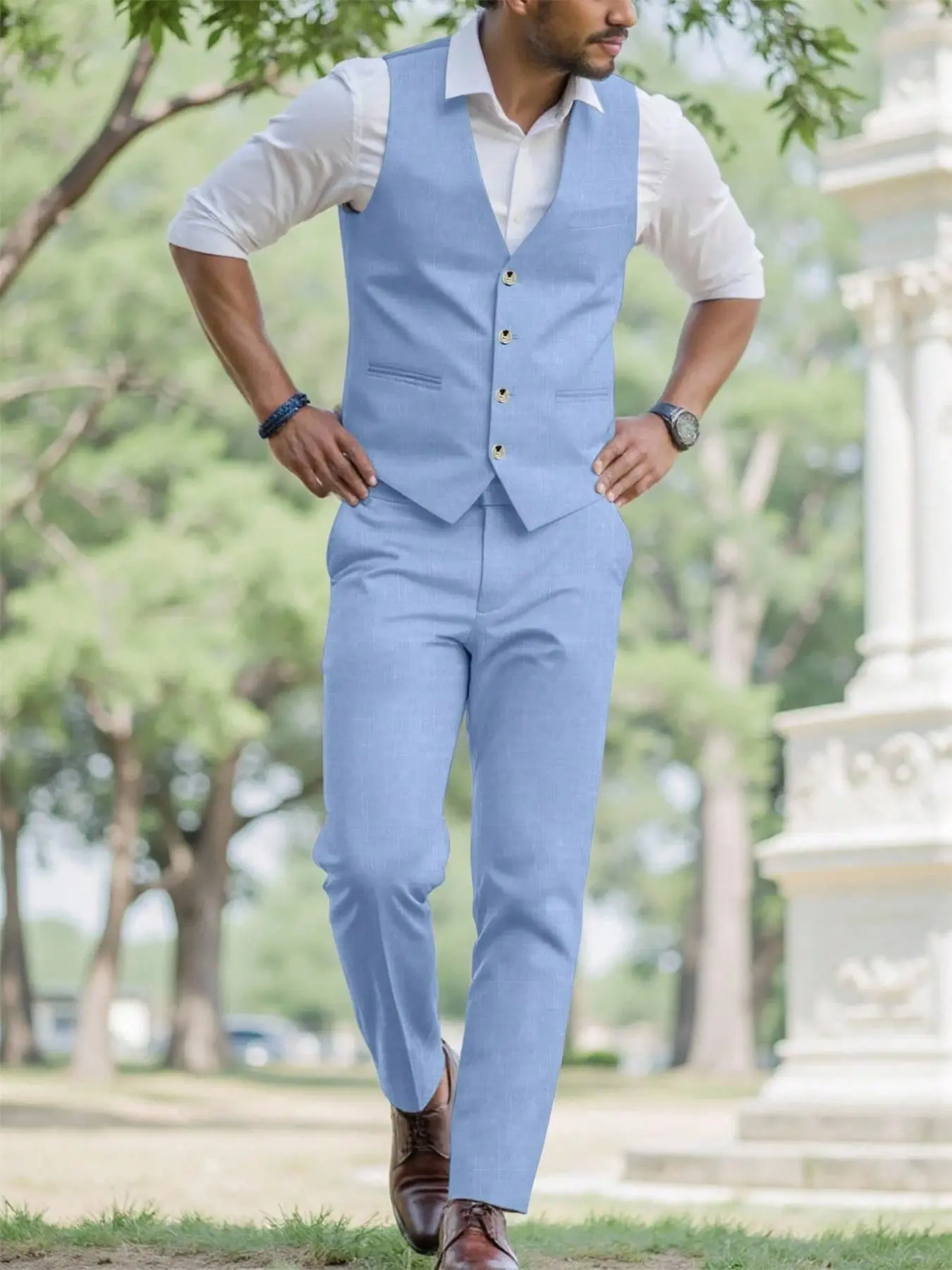 Men's Fashion Business Suit Vest and Pants Set, Slim Fit V Neck Button Front, Casual Office Wear, Wedding Party Dress, Formal