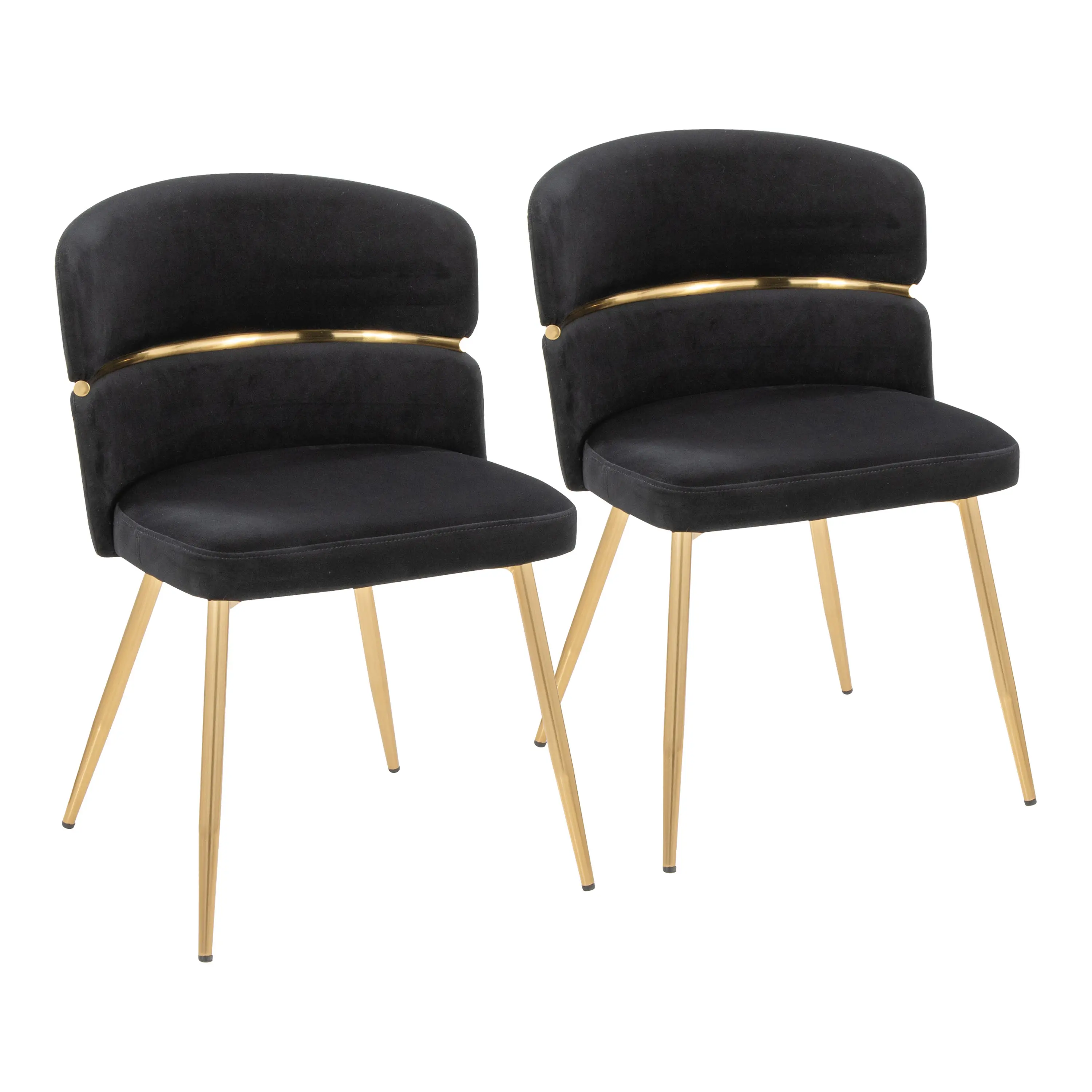 Nokaa Dining Chair Set of 2 – Gold Metal Frame Black Velvet Upholstered Modern Kitchen Accent Chairs for Dining Room Living Room Home Furniture, Elegant Art Deco Style, 250 lbs Capacity Each