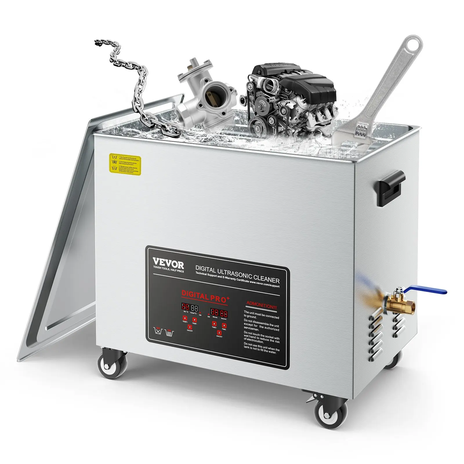 VEVOR 50L Ultrasonic Cleaner, Professional Ultrasonic Cleaner Machine with Cleaning Basket & Digital Display, 840W Stainless Steel Large Cleaning Machine with Wheels for Industrial Parts, Carburetors