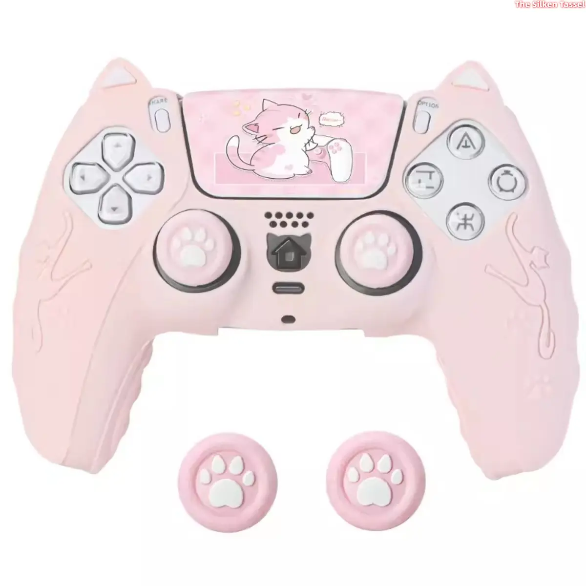 EYWXND Kawaii Kitten Pattern Silicone PS5 Controller Cover - Pink Cat Paw Soft Grip Protective Shell, Extra Thumb Grips, Anti-Slip Controller Accessories for Girls, Secure Hold, Reduces Fatigue, Sports & Outdoor Gaming Accessory