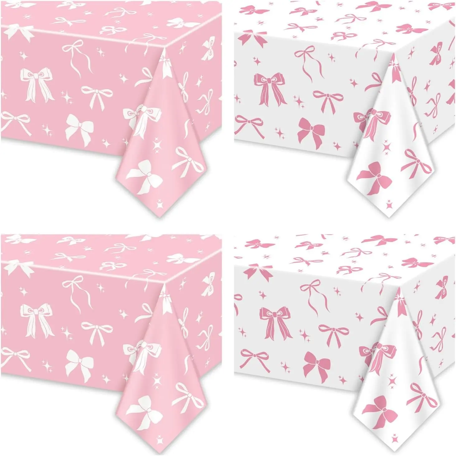 4 Pcs 51 x 86'' Pink Bow Table Cloths White Pink Bow Decor for Coquette Birthday Baby Shower Party Supplies