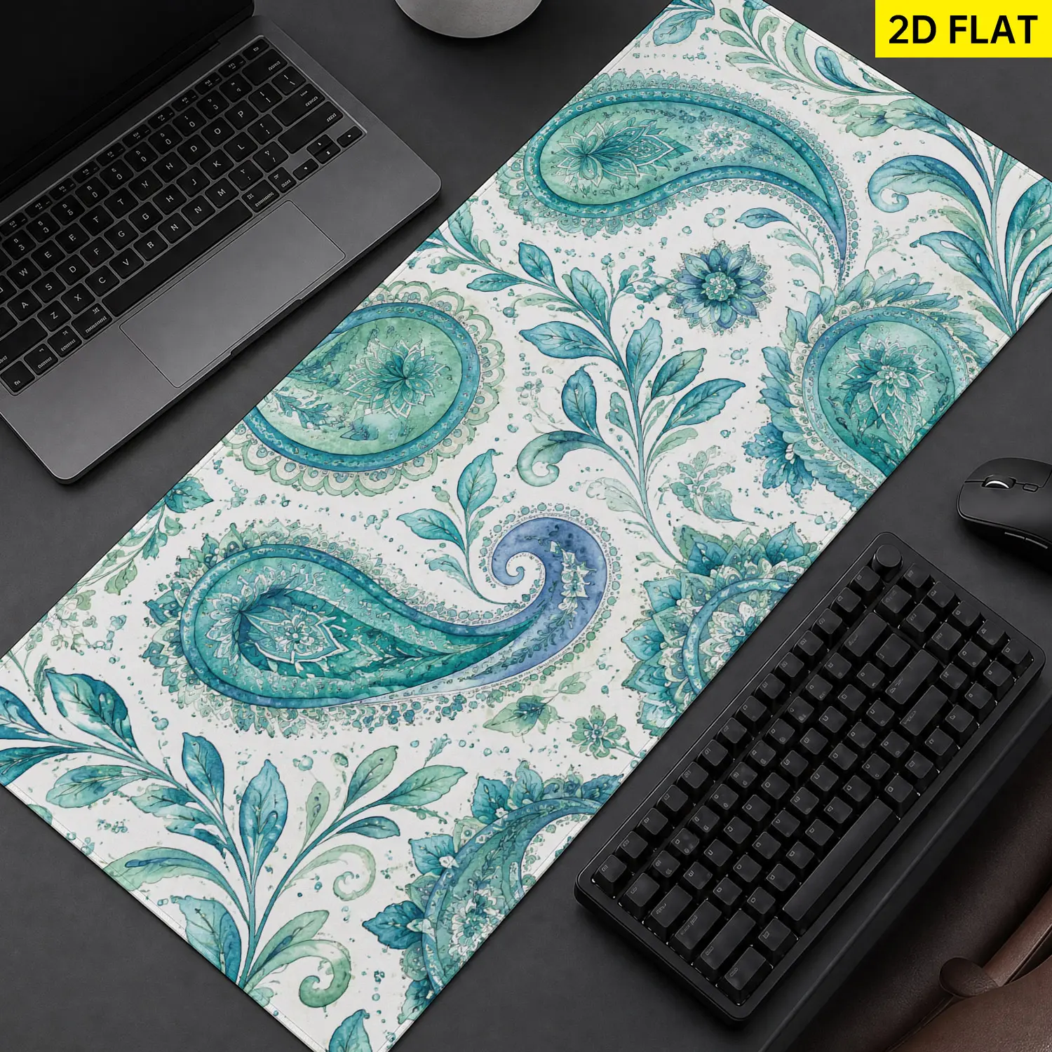Extra Large teal paisley floral pattern Mouse Pad,Non Slip Rubber Pad,Desktop Decoration Drotection Pad,Washable,Lock Edge Multi Size,Premium Multipurpose Mousepad For Home,Office,Gift for Family and Friends