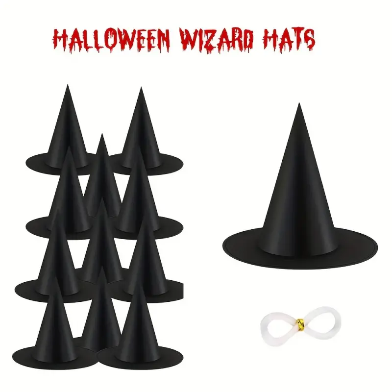 12/24 pieces of black hanging witch hat, Halloween witch costume accessories, with nylon rope, Halloween indoor and outdoor decorations, ceiling of family courtyard porch.