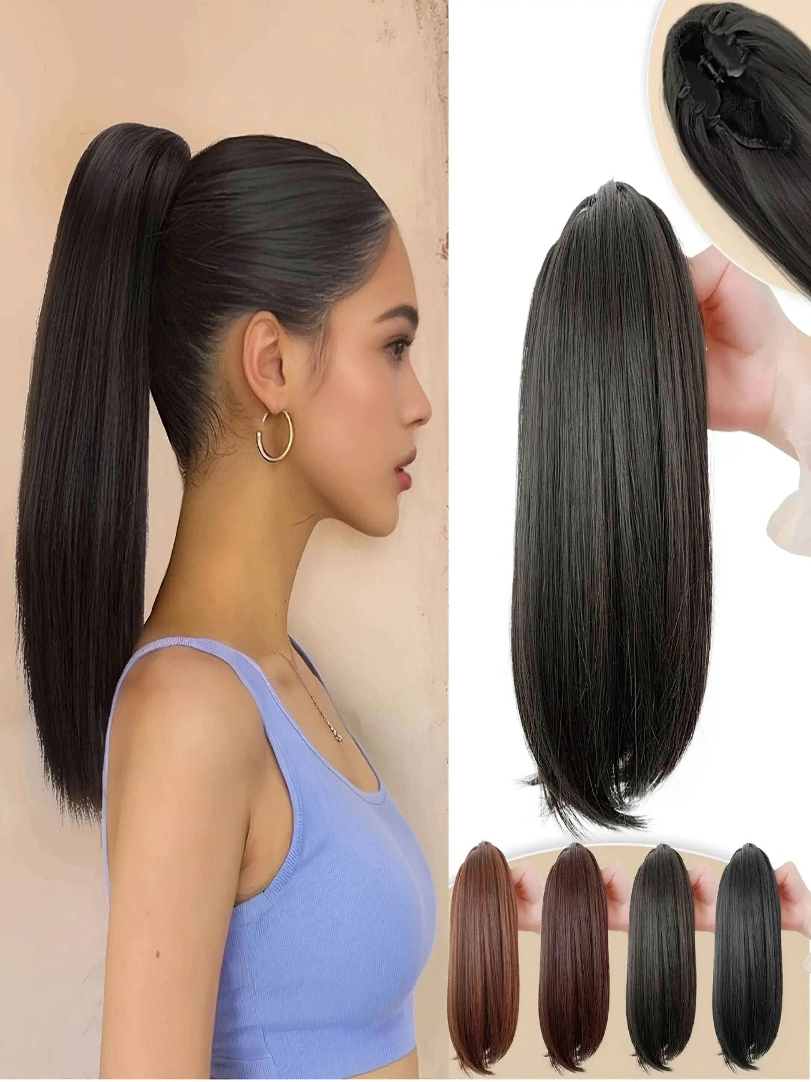 1Pcs Claw Clip Ponytail Hair Extensions Short 12 Inch Inward Flip Bob Pony Natural Korean Style Hidden Mini Invisible Small Claw Firm Grip No Shedding Heat Resistant Synthetic Hair For Women Daily Commute Dating Synthetic Ponytail Hairpieces