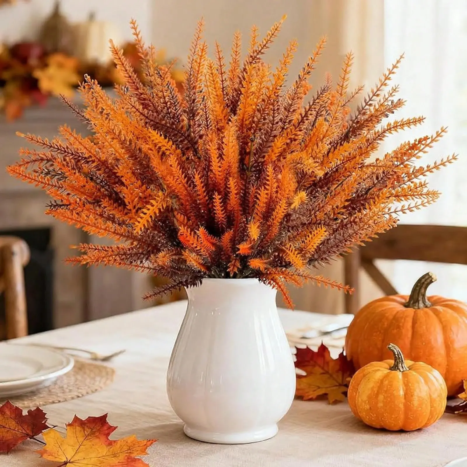 24 Bundles Realistic Artificial Autumn Lavender Fake Flower Stems, Faux Lavender Flowers, Vivid Fall Florals, Outdoor Thanksgiving Decoration for Vase, Planter, Garden, Patio & Balcony