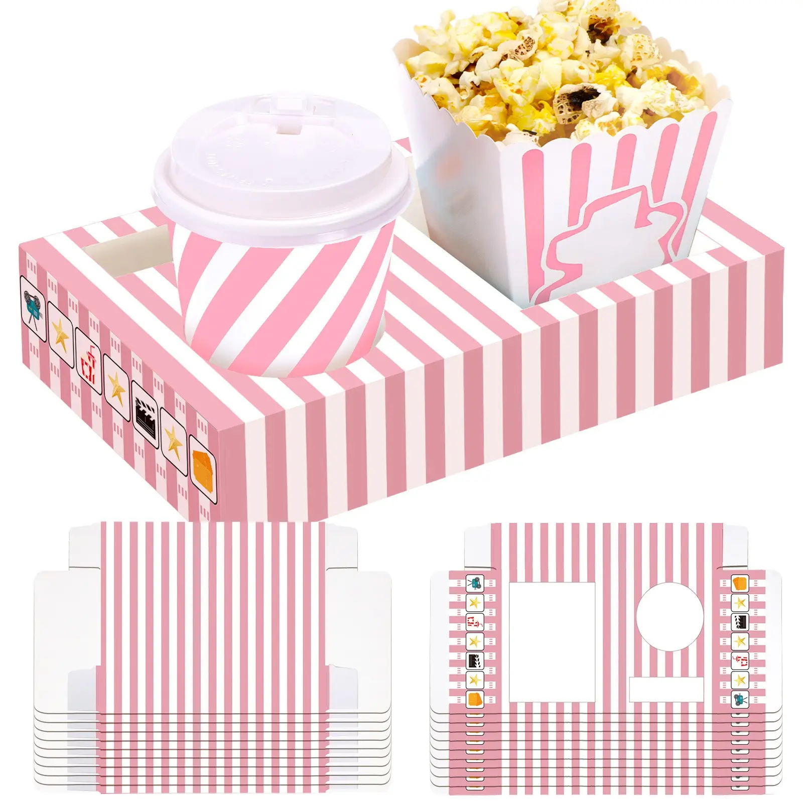 20pcs Valentine'S Day Movie Night Supplies Paper Snack Trays Popcorn Candy Holder Theater Snack Boxes Cardboard Holder Food Trays for Party