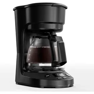 5 Cup Programmable Drip Coffee Maker, Portable Coffee Machine with Glass Pot, Includes Hot Plate and  Filter, Auto Shut-Off and Delay Brew, 25oz Water , Black