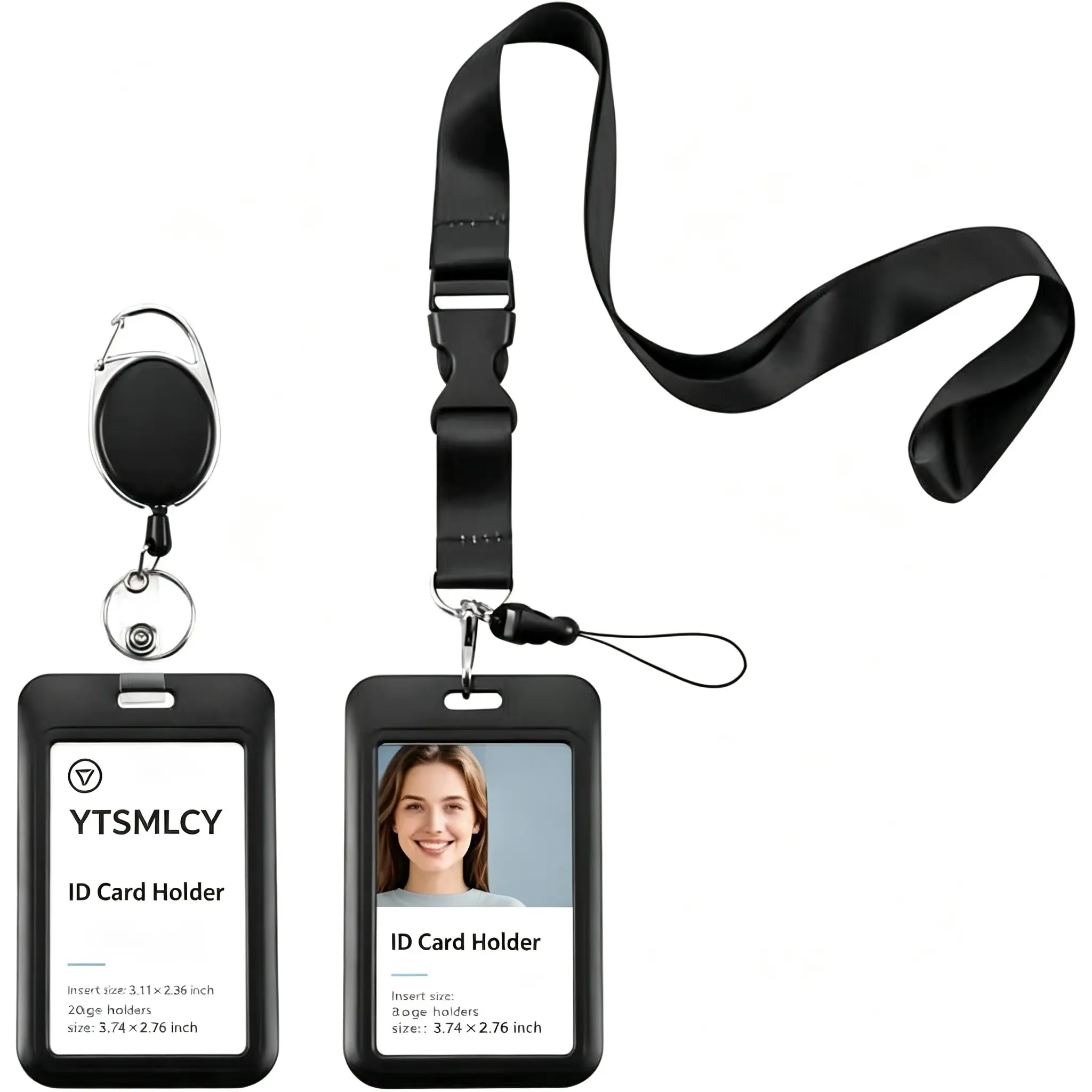 2PCS PIV Card Holder-1 Retratable Reel PIV Card Bage and 1 Lanyard PIV Card Case,Black, Id Badge Holder With Lanyard, Retractable Badge Holders