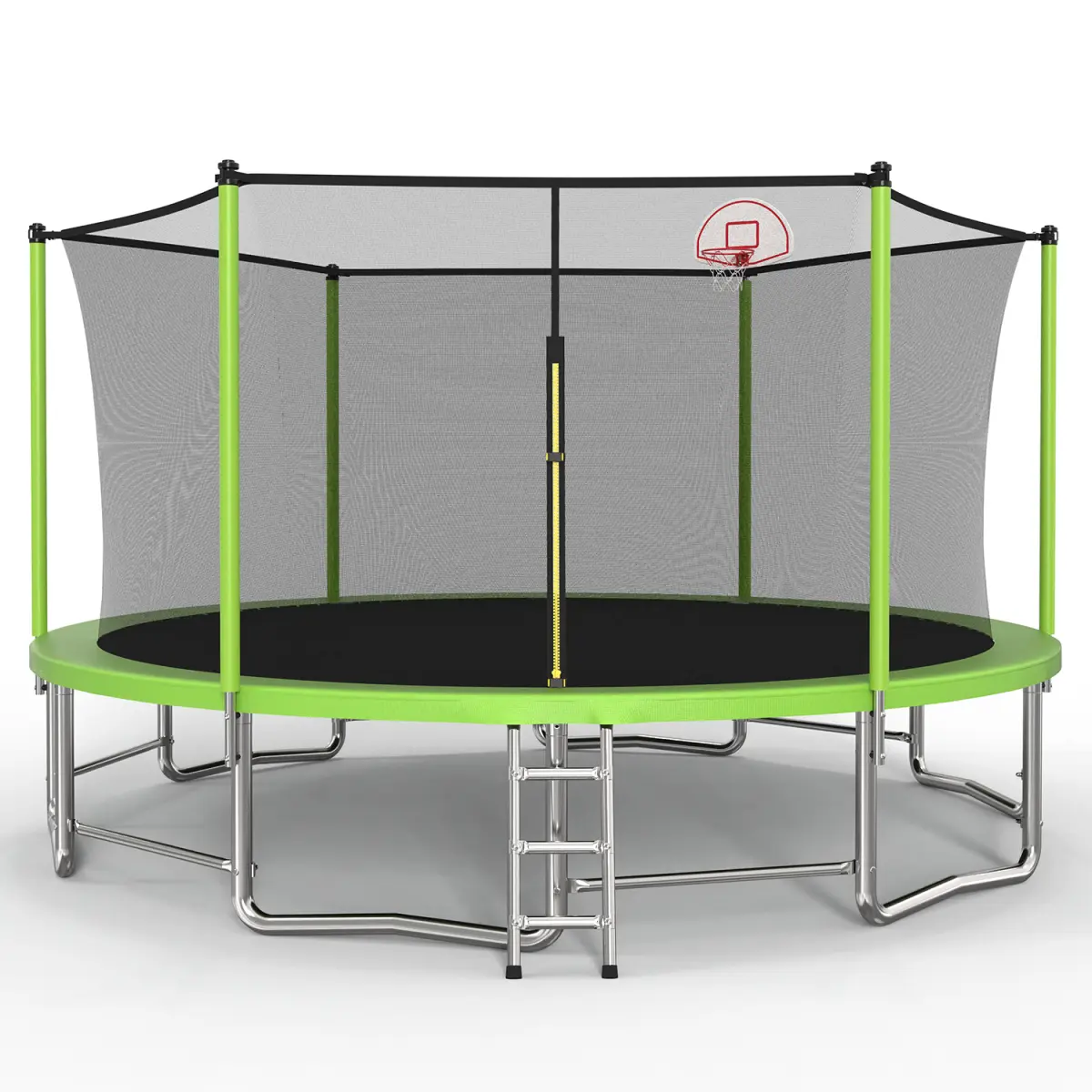 15 ft Unisex Kids Recreational Trampoline with Safety Enclosure Net, Galvanized Steel Frame, Double Stability, Foam Padded Poles, Heavy Duty 3-Step Ladder, Balance Bar Design, for Family Outdoor Backyards
