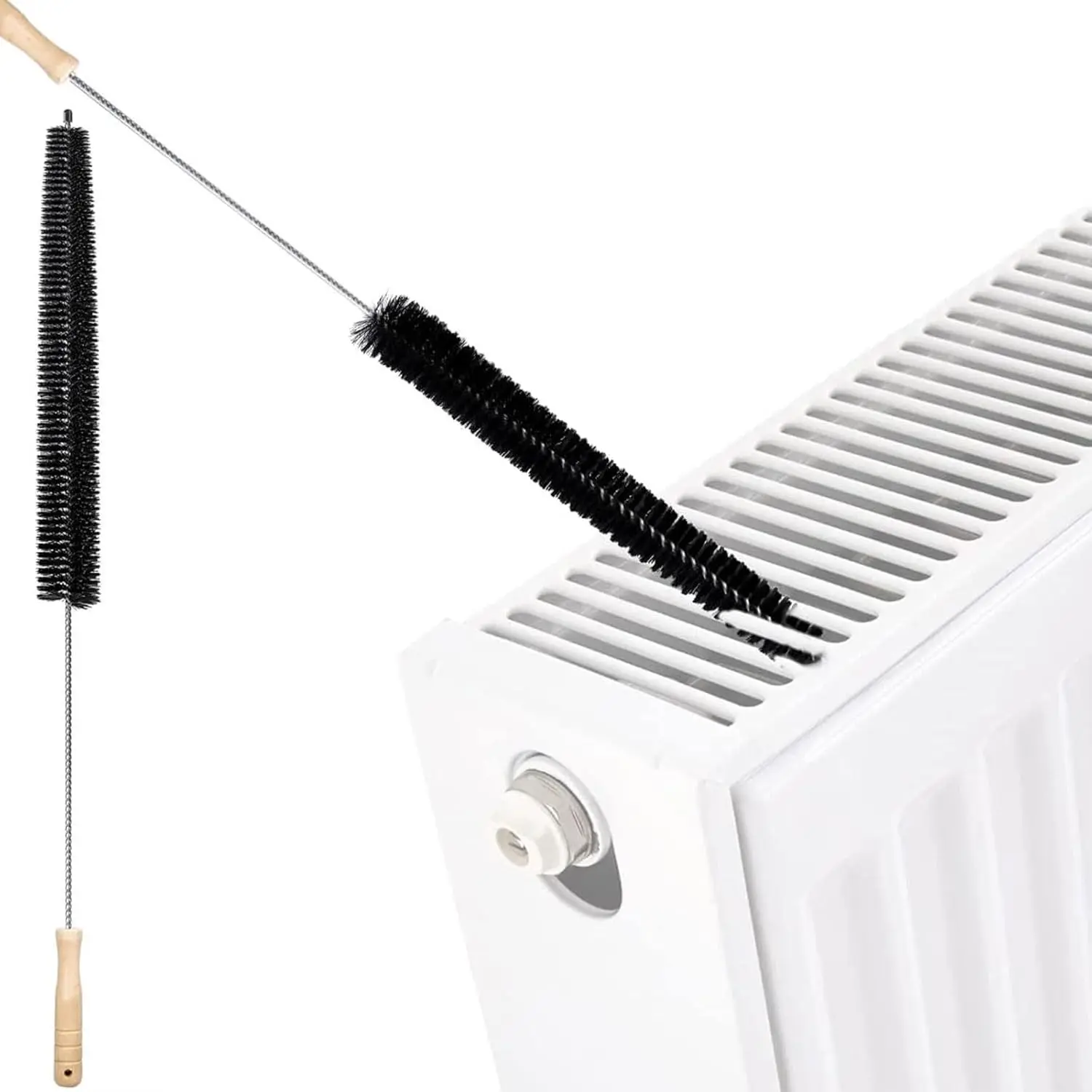 Flexible Radiator Cleaner Brush with Wooden Handle, Long Reach Flexible Duster for Efficient Cleaning of Home Appliances, Cars, and More