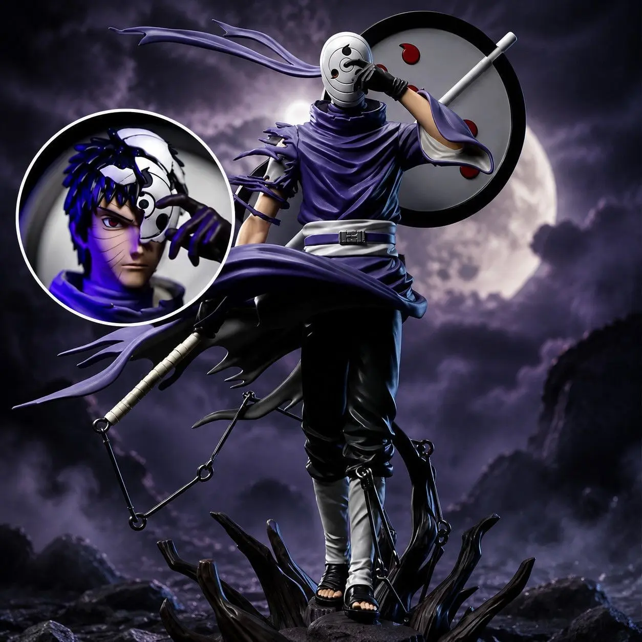 Naruto Uchiha Obito White Mask Figure 22cm, Dual Head Replacement, Anime Collectible Figurine, PC Case Decoration Gift
