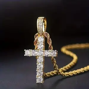 Exquisite Zirconia Cross Pendant Necklace for Women & Men, Chic Sweater Chain Jewelry, Luxurious Crystal Cross Necklace, Party, Daily Wear, Gift for Birthday, Anniversary, Holiday & Special Occasions