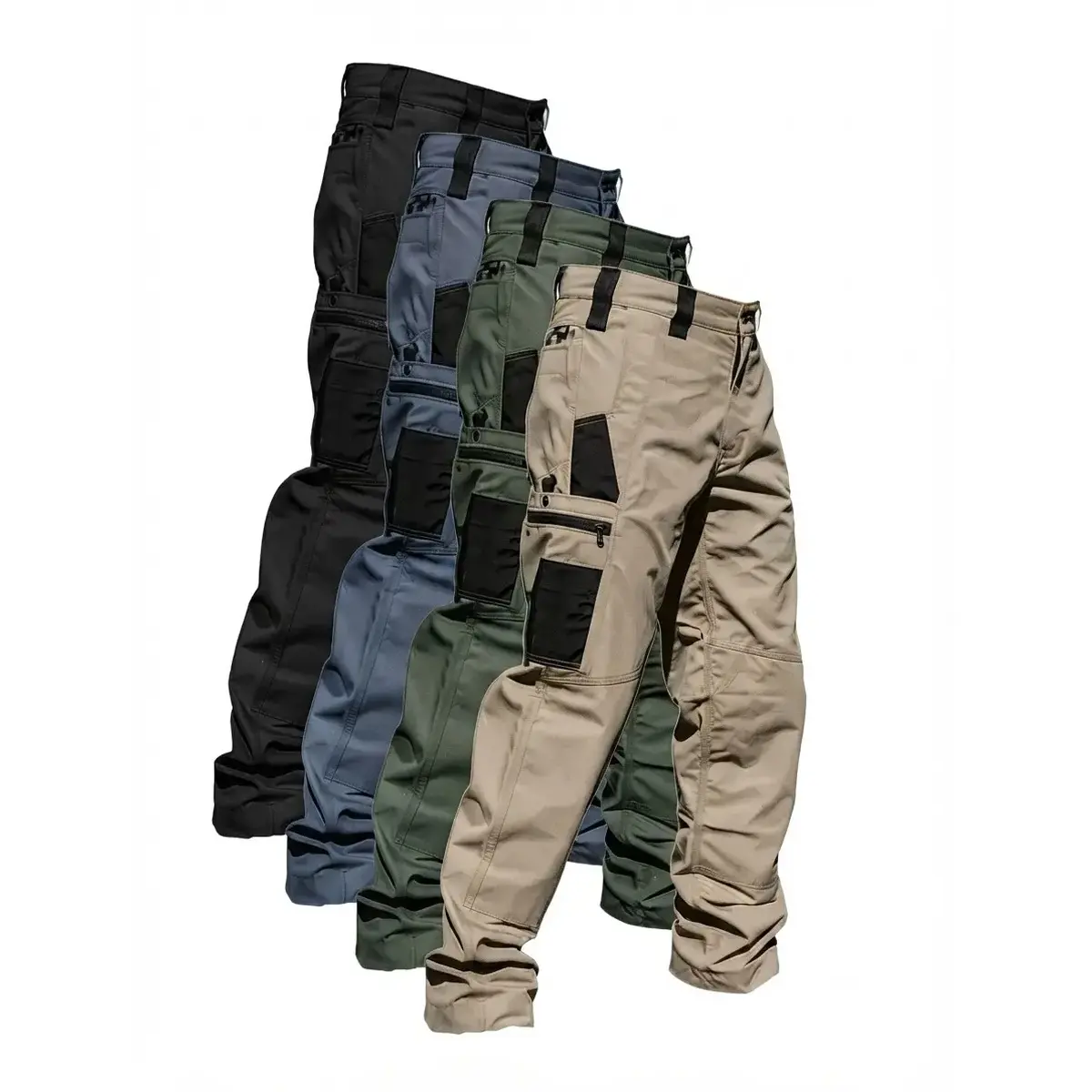 Men's Solid Color Tactical Work Pants,with Multiple Pockets and Zipper Closures, Durable Outdoor Training Pants, Available in Multiple Colors, Fishing, outdoor activities, work, hiking, camping，Suitable for Spring and Autumn Wear.
